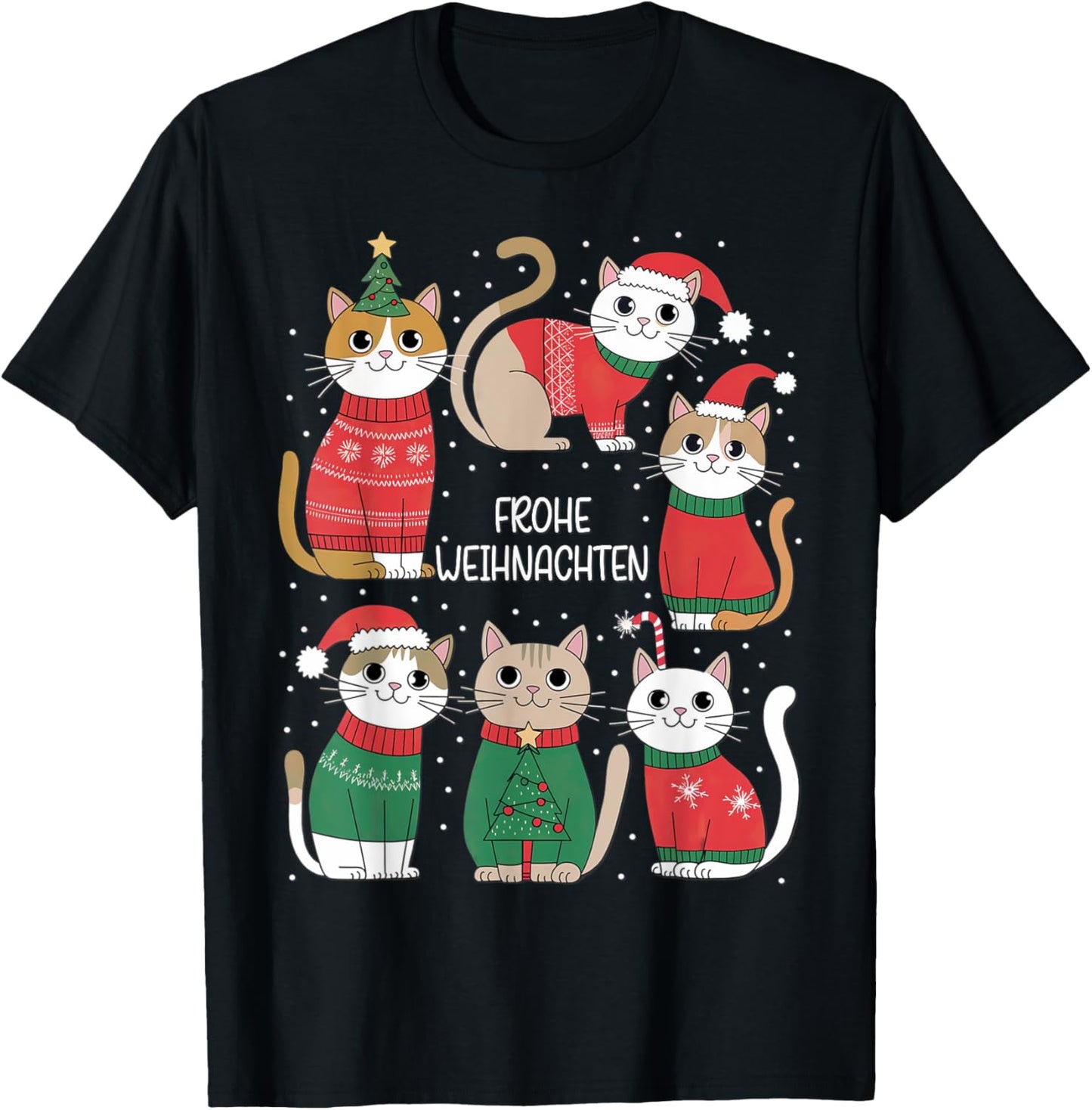 Frohe Weihnachten German Christmas Cats Cute Festive Holiday T-Shirt - T-Shirt | Black