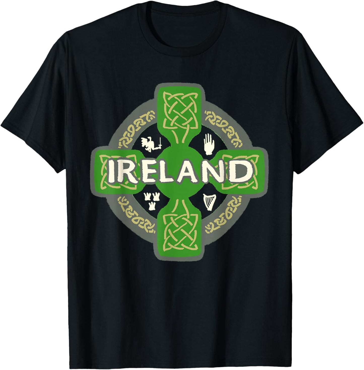 Ireland St Patrick Day Celtic Cross Green T-Shirt - T-Shirt | Black