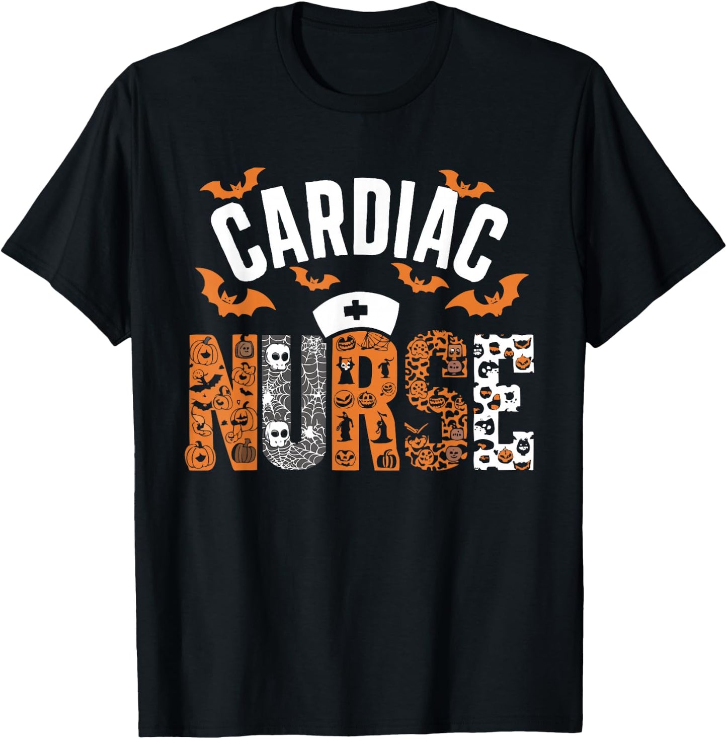 Halloween Cardiac Nurse Spooky Nursing Trick Or Treat T-Shirt - T-Shirt | Black