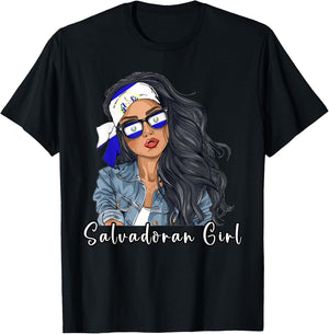 Salvadorena Woman Product Flag Uniform Girl El Salvador T-Shirt - T-Shirt | Black