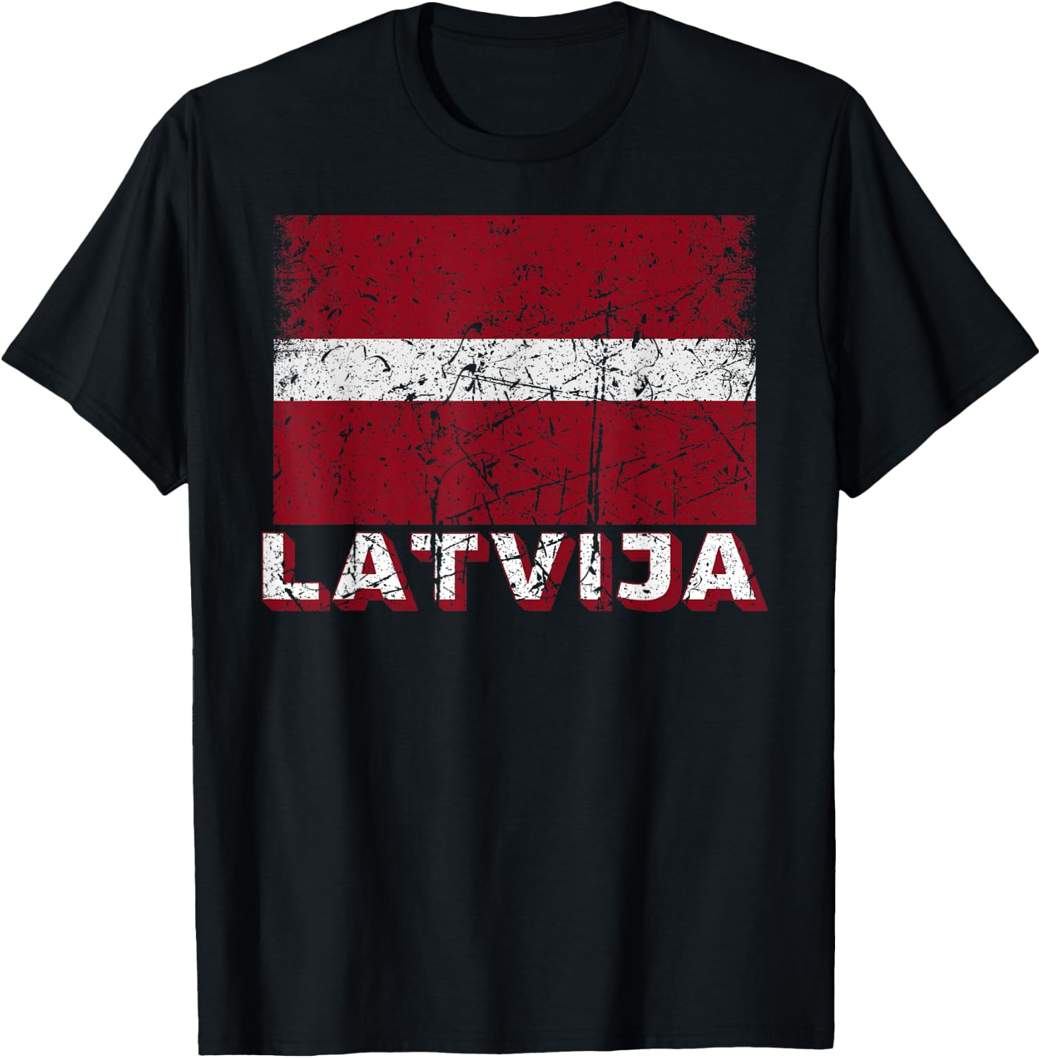 Latvian Flag Of Latvija Distressed Men Women Kids Latvia T-Shirt - T-Shirt | Black