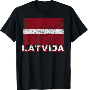 Latvian Flag Of Latvija Distressed Men Women Kids Latvia T-Shirt - T-Shirt | Black