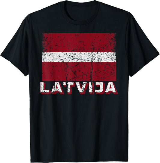 Latvian Flag Of Latvija Distressed Men Women Kids Latvia T-Shirt - T-Shirt | Black