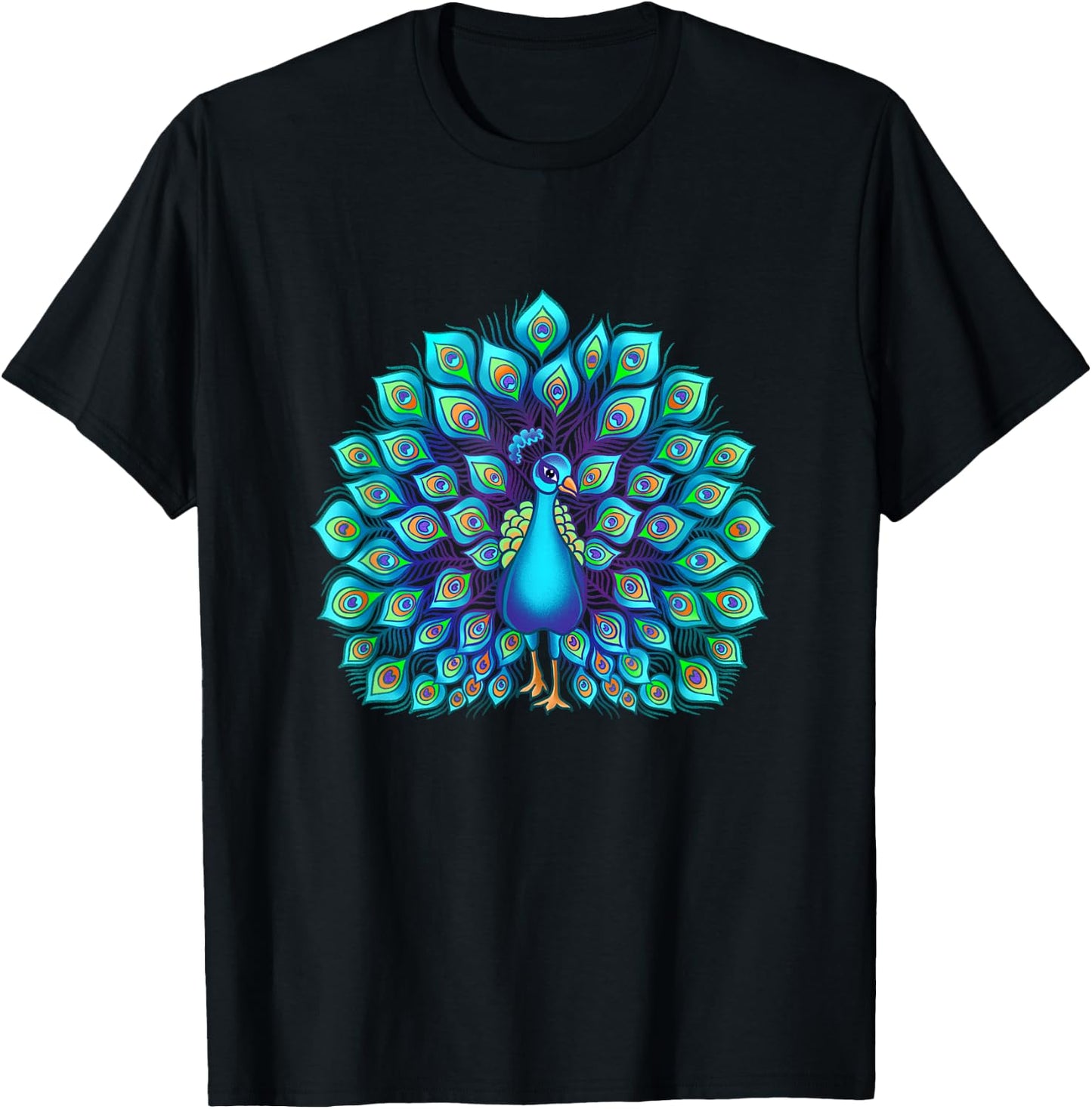 Peacock Bird Lover Illustration T-Shirt - T-Shirt | Black