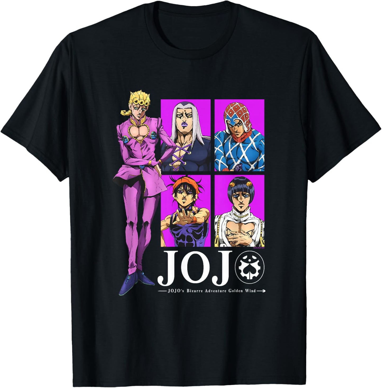 JoJo Golden Wind Giorno Abbacchio Mista Narancia Bruno Gang T-Shirt - T-Shirt | Black