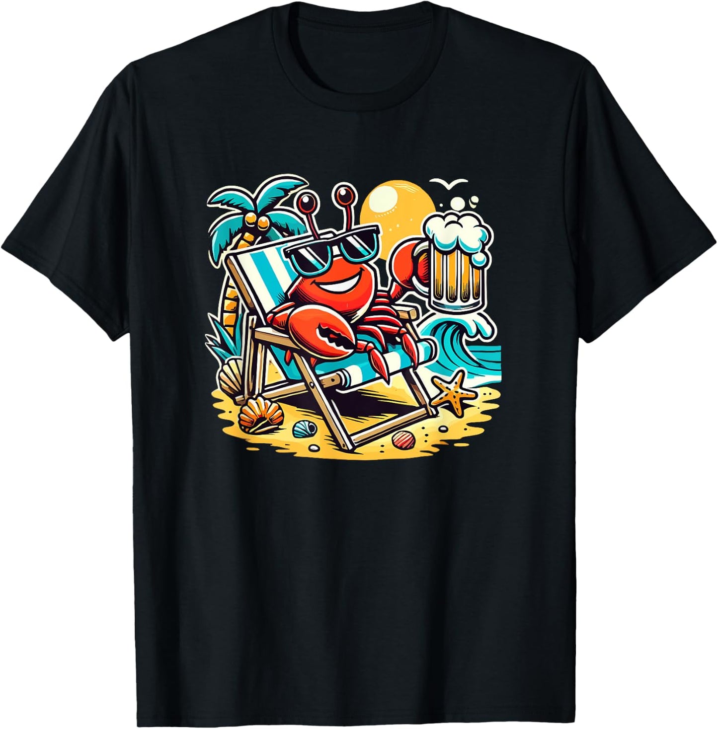 Funny Crab Drinking Beer Beach Men Women T-Shirt - T-Shirt | Black