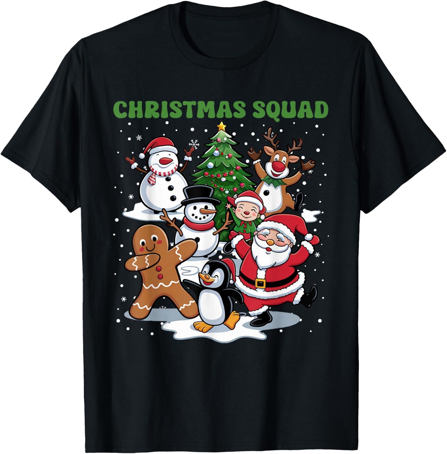 Christmas Squad Dancing Santa and Friends Cute Xmas T-Shirt - T-Shirt | Black