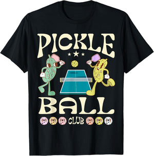 Pickleball Club Funny Pickle Playing Pickleball Groovy T-Shirt - T-Shirt | Black
