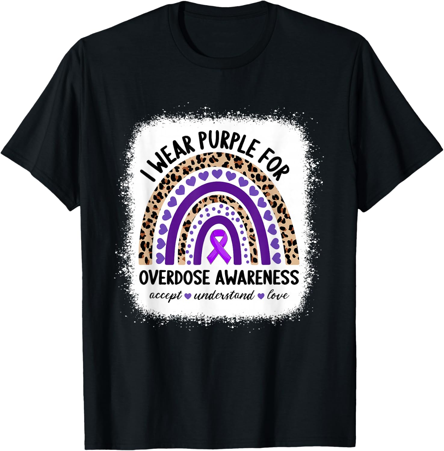 Overdose I Wear Purple For Overdose Awareness Rainbow Ribbon T-Shirt - T-Shirt | Black