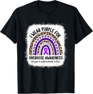 Overdose I Wear Purple For Overdose Awareness Rainbow Ribbon T-Shirt - T-Shirt | Black