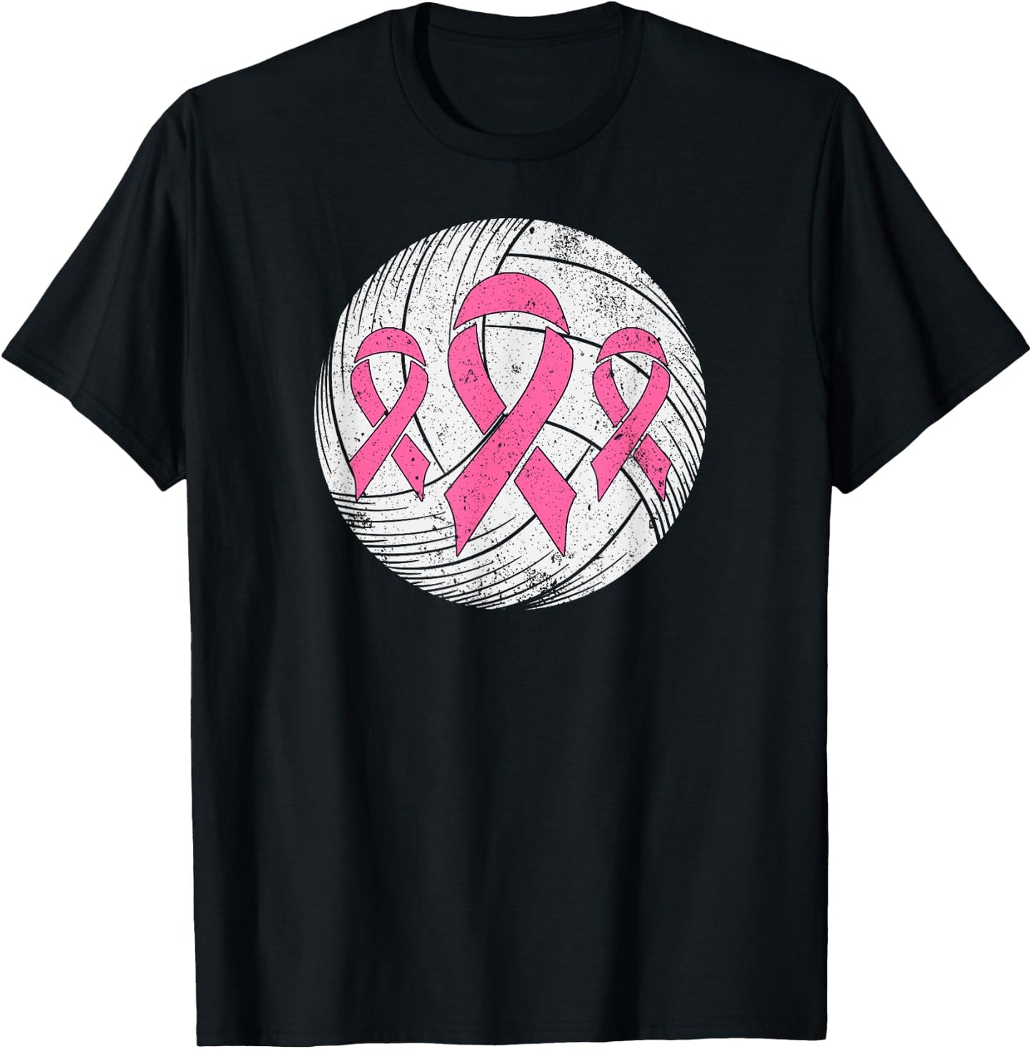 Volleyball Player Pink Ribbon Breast Cancer Awareness T-Shirt - T-Shirt | Black