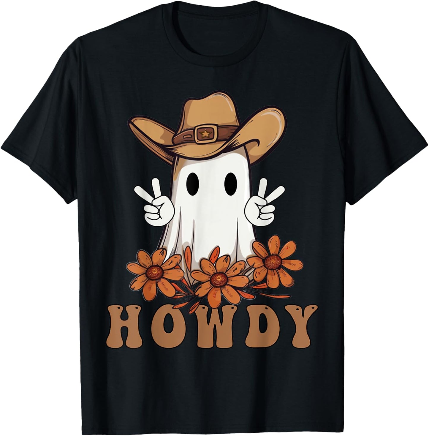 Retro Western Halloween Cowboy Ghost Howdy Cowgirl Ghost Boo T-Shirt - T-Shirt | Black