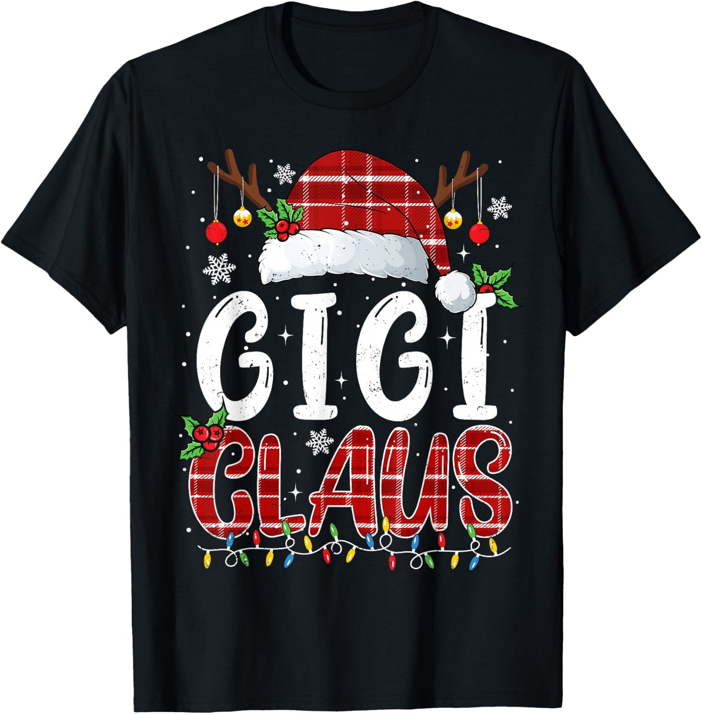 Gigi Claus Christmas Lights Pajama Family Matching T-Shirt - T-Shirt | Black