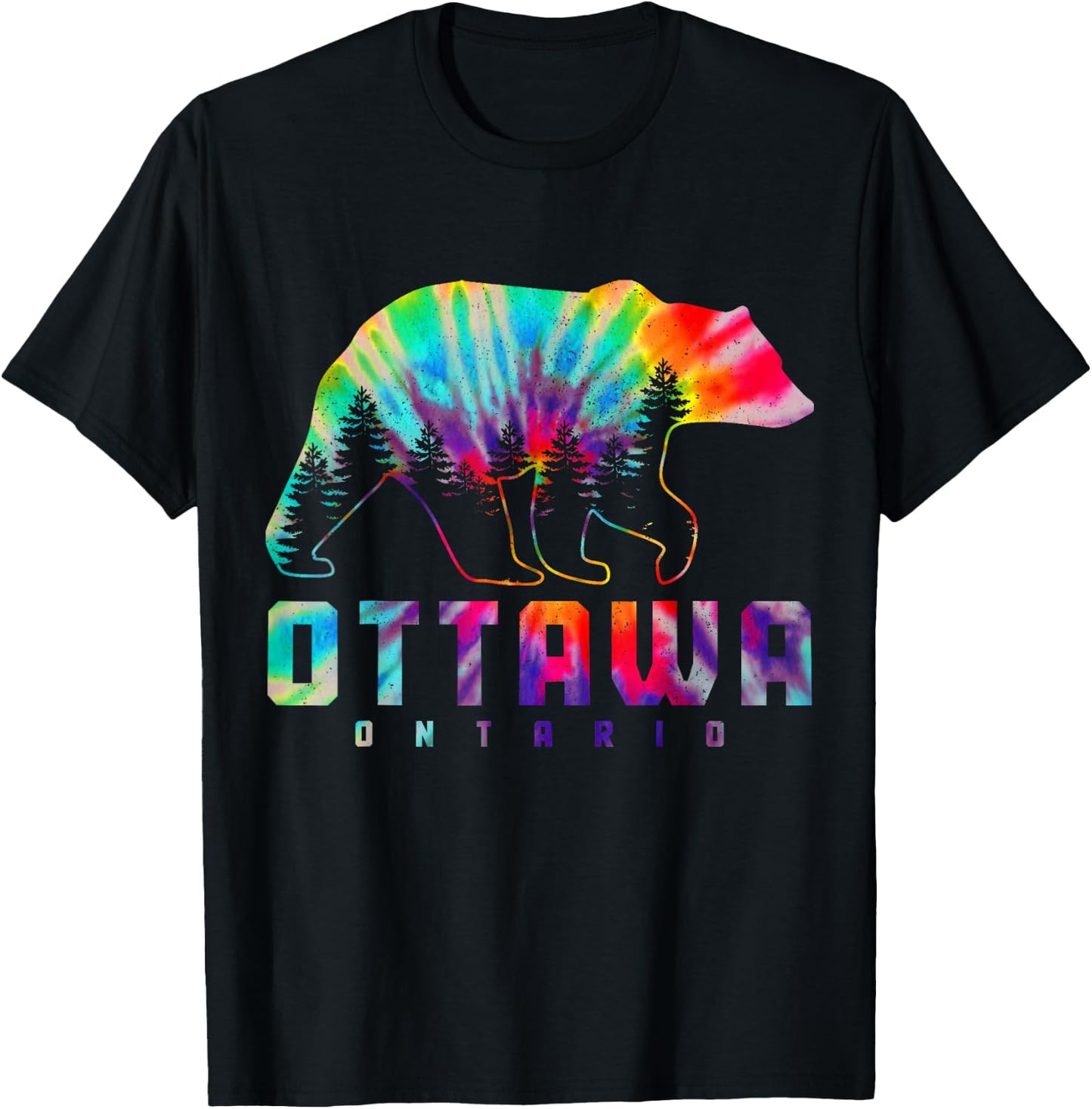 Ottawa Ontario Canada Tie Dye Bear Pride Outdoor Vintage T-Shirt - T-Shirt | Black