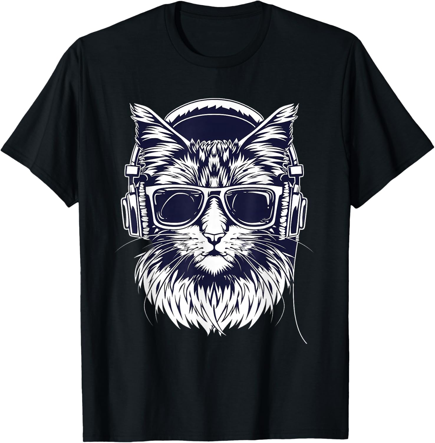 DJ Cat Techno Music Headphones Beatmaker Cat Music DJ EDM T-Shirt - T-Shirt | Black