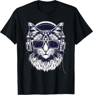 DJ Cat Techno Music Headphones Beatmaker Cat Music DJ EDM T-Shirt - T-Shirt | Black