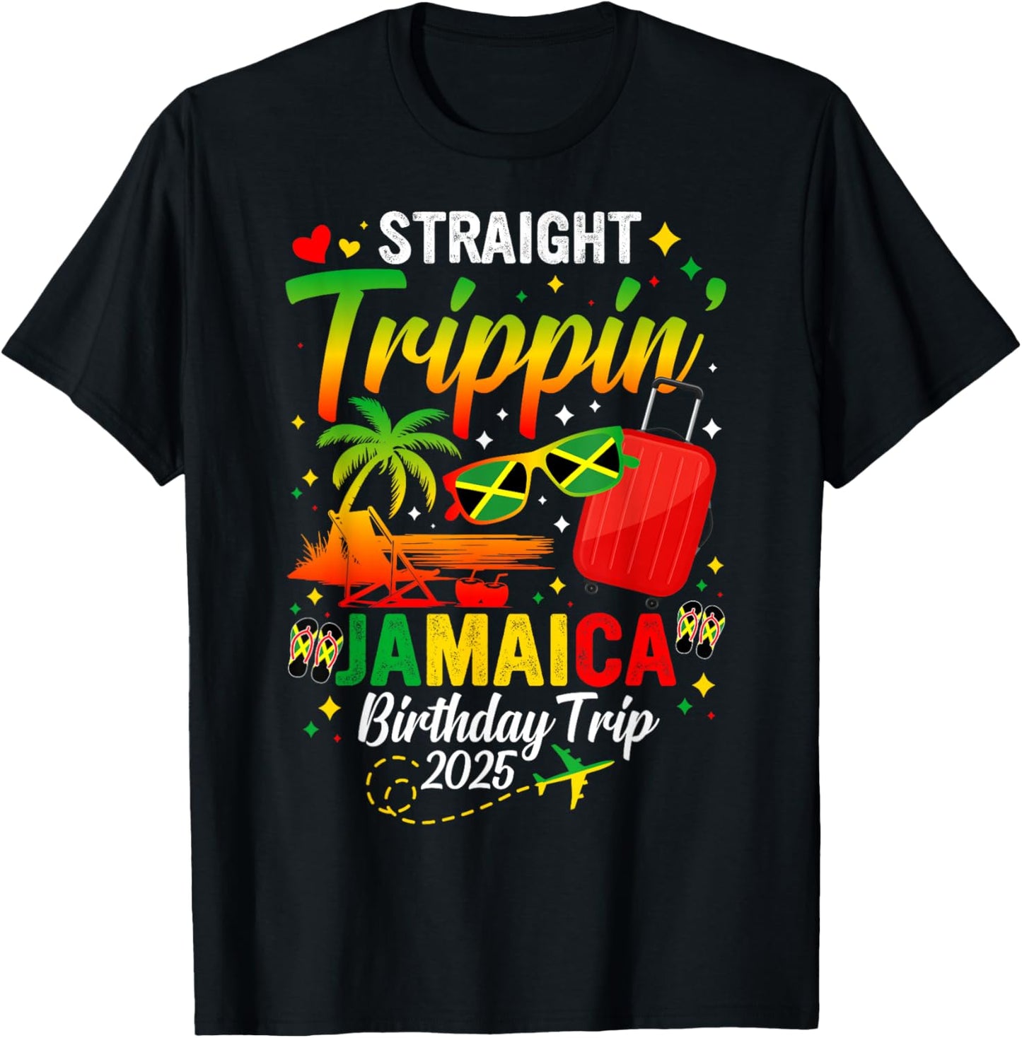 Straight Trippin' Jamaica Vacation 2025 Birthday Family Trip T-Shirt - T-Shirt | Black
