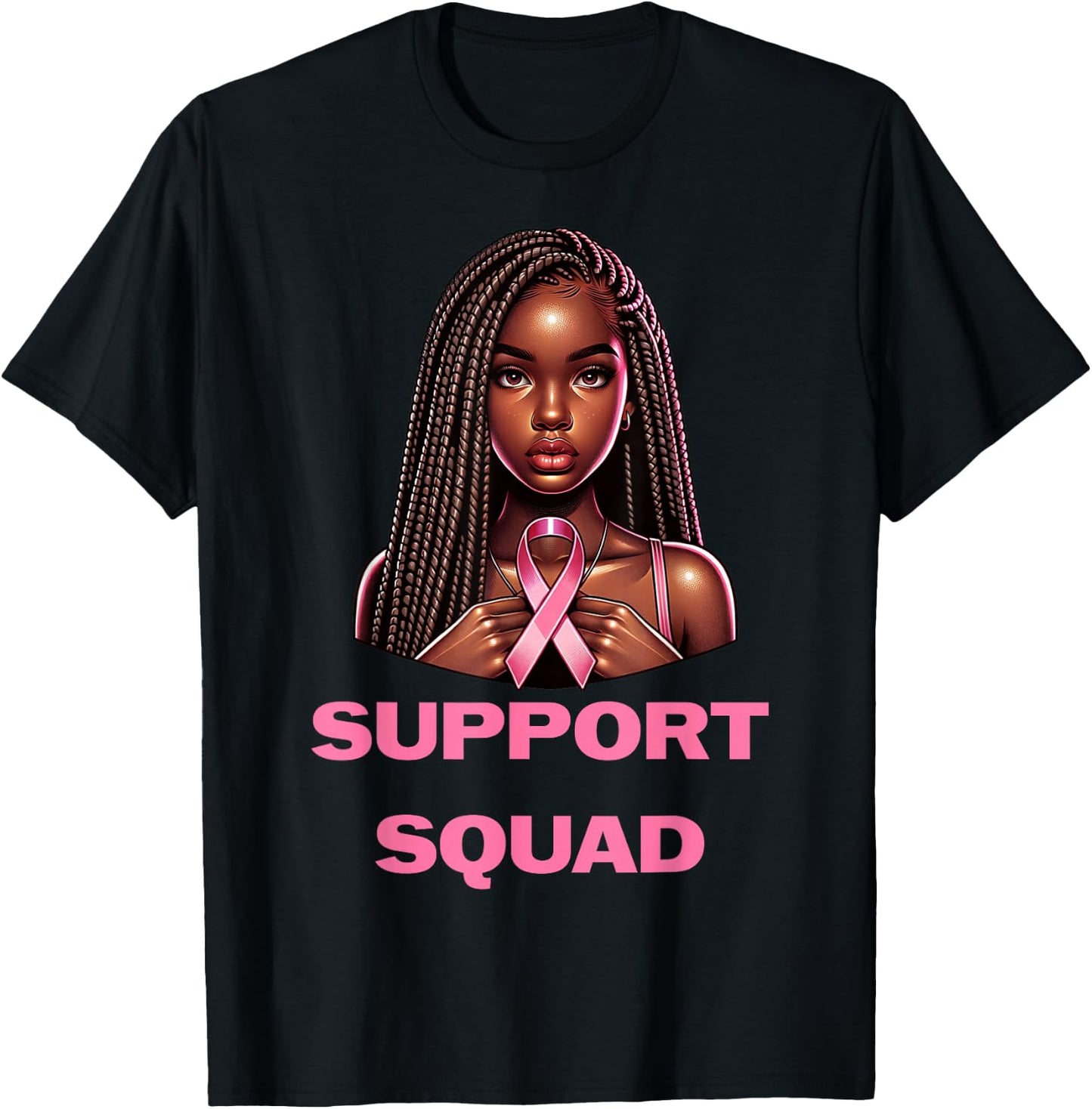 Breast Cancer Awareness Pink Black Women Girl African Queen T-Shirt - T-Shirt | Black