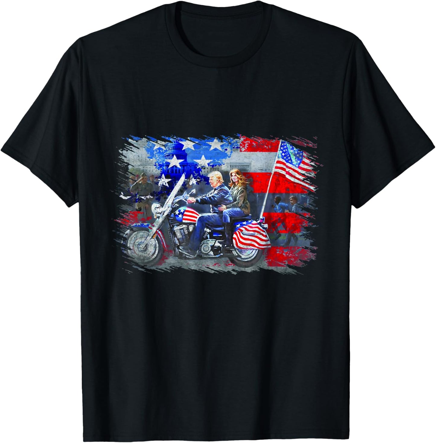 Funny Trump, Motorcycle Trump , Biker Trump T-Shirt - T-Shirt | Black