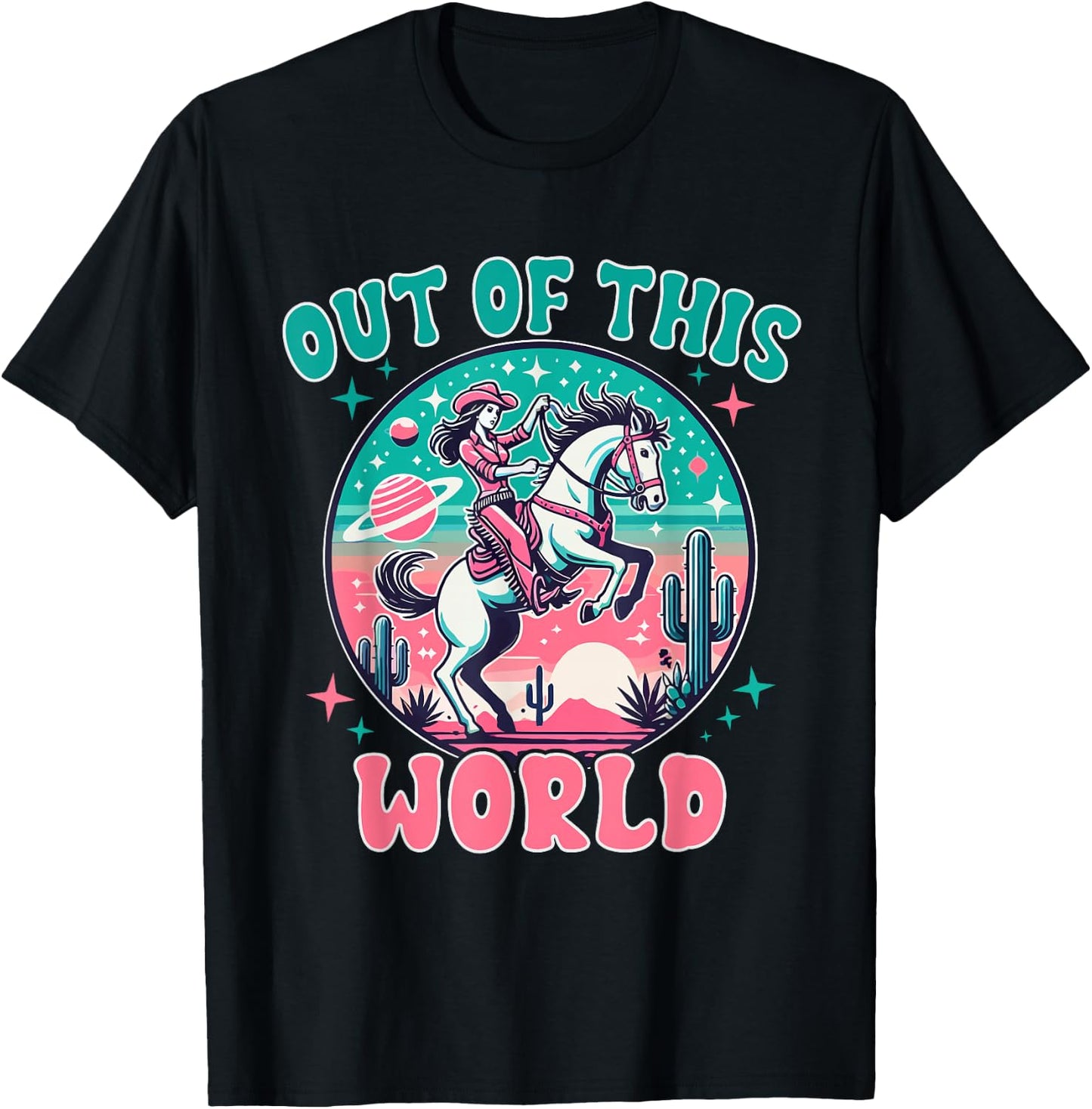 Space Cowgirl Outfit Cosmic Costume Galactic Western Riding T-Shirt - T-Shirt | Black