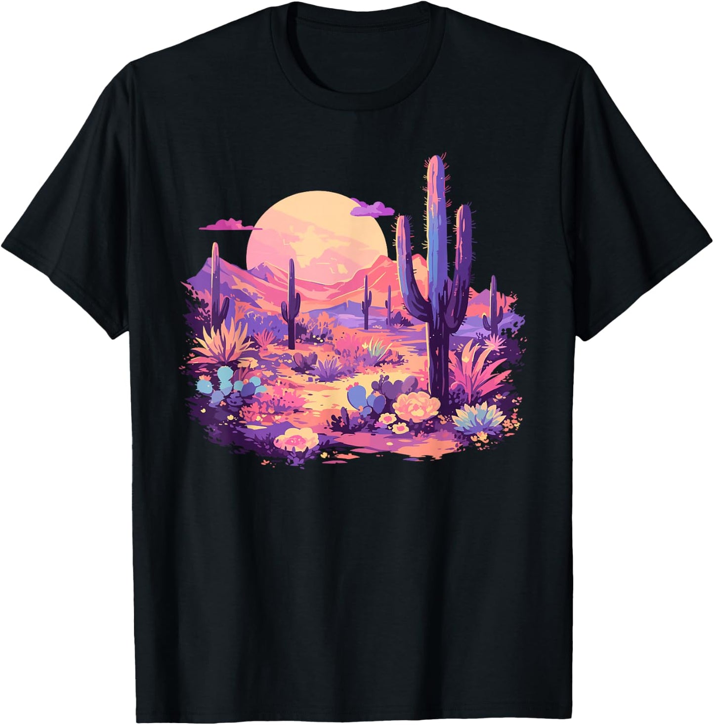 Saguaro Cactus Arizona Desert Cute Moon Pastel Purple Pink T-Shirt - T-Shirt | Black