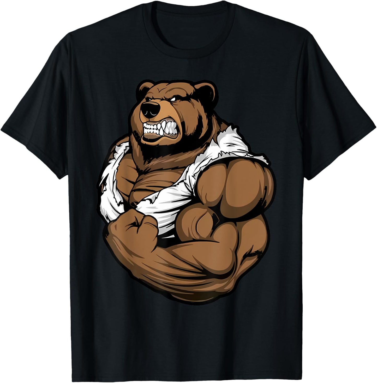 Bear Bodybuilder Muscular Body Gym Fitness Weightlifting T-Shirt - T-Shirt | Black