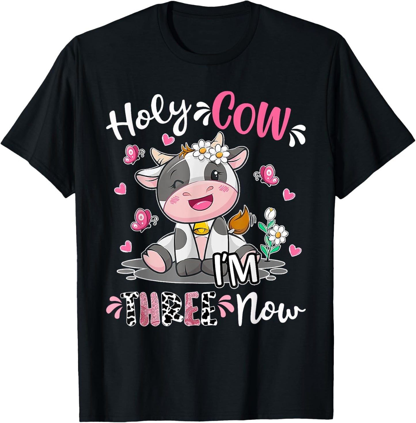 Kids Holy Cow I'm Three 3 Years Old 3rd Birthday Boy Girl T-Shirt - T-Shirt | Black