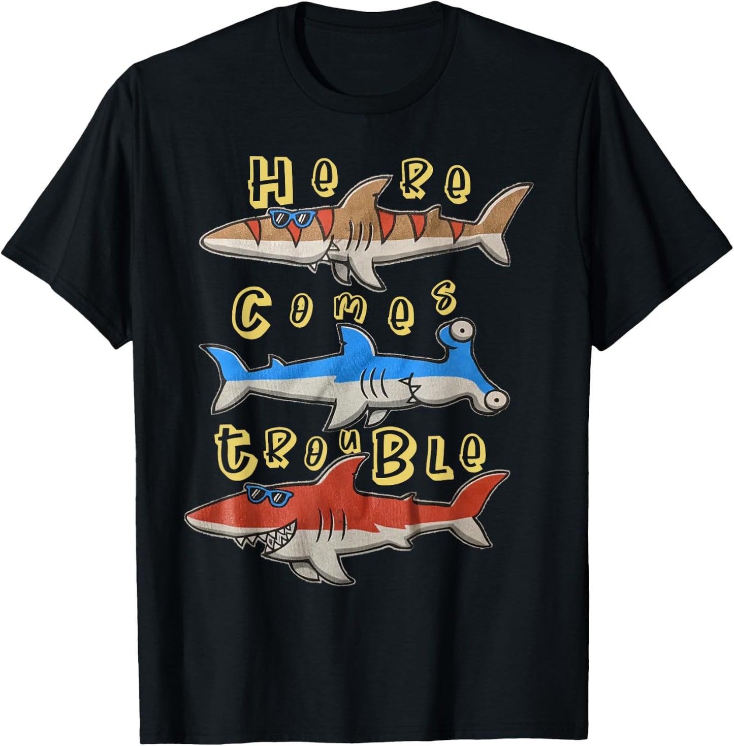 Here Comes Trouble Shark Shirt For Boys T-Shirt - T-Shirt | Black