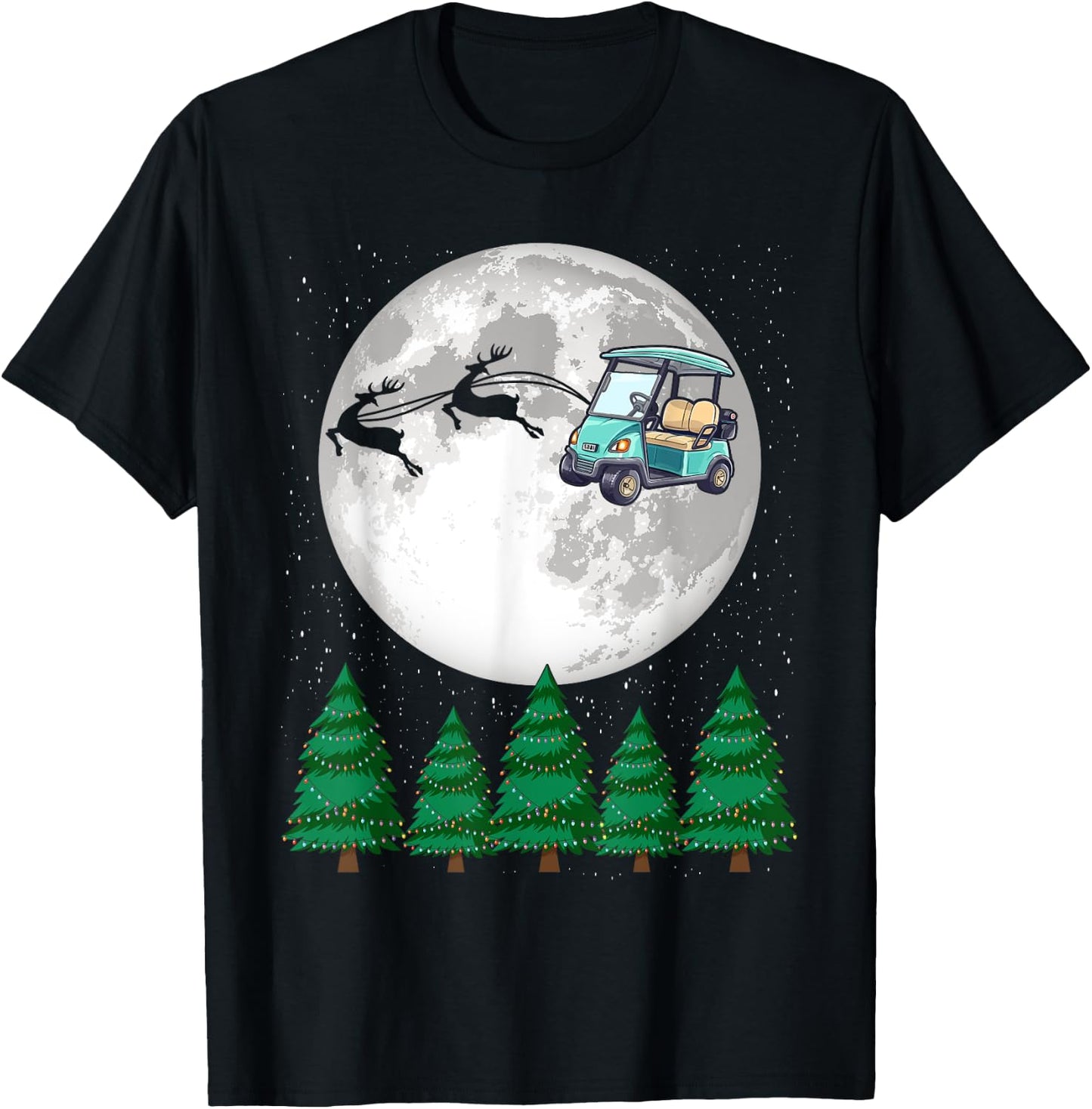 Golf Cart Santa Christmas Sleigh - Funny Golf Cart Xmas T-Shirt - T-Shirt | Black