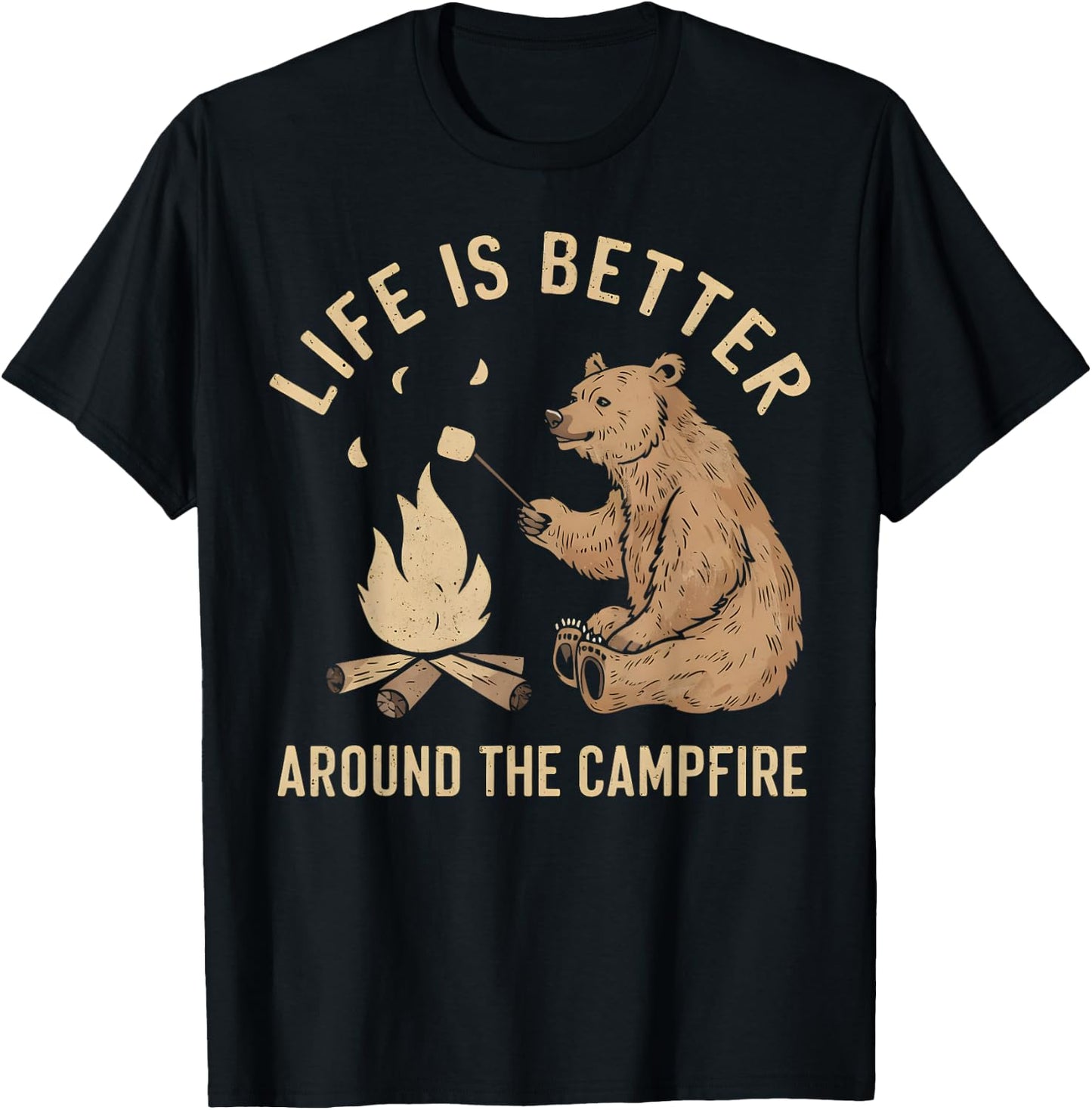 Funny Camping Life is Better Around The Campfire Bear T-Shirt - T-Shirt | Black