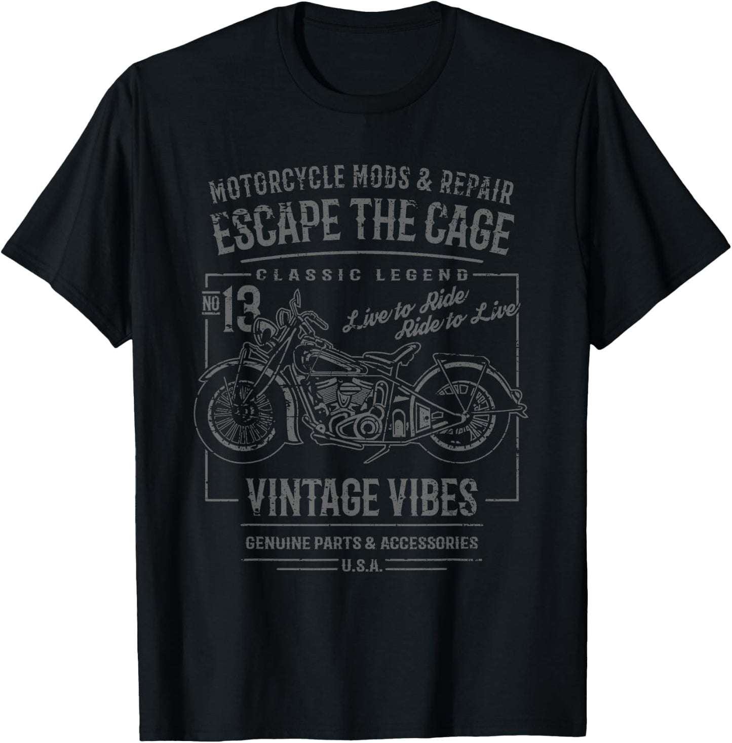 Vintage Style Motorcycle Retro Distressed Design T-Shirt - T-Shirt | Black