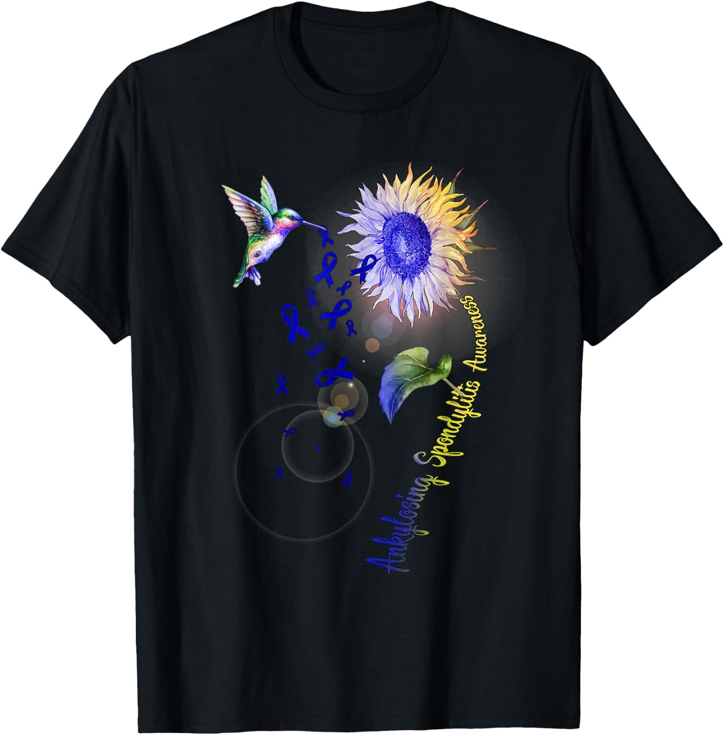 Ankylosing Spondylitis Sunflower Hummingbird T-Shirt - T-Shirt | Black