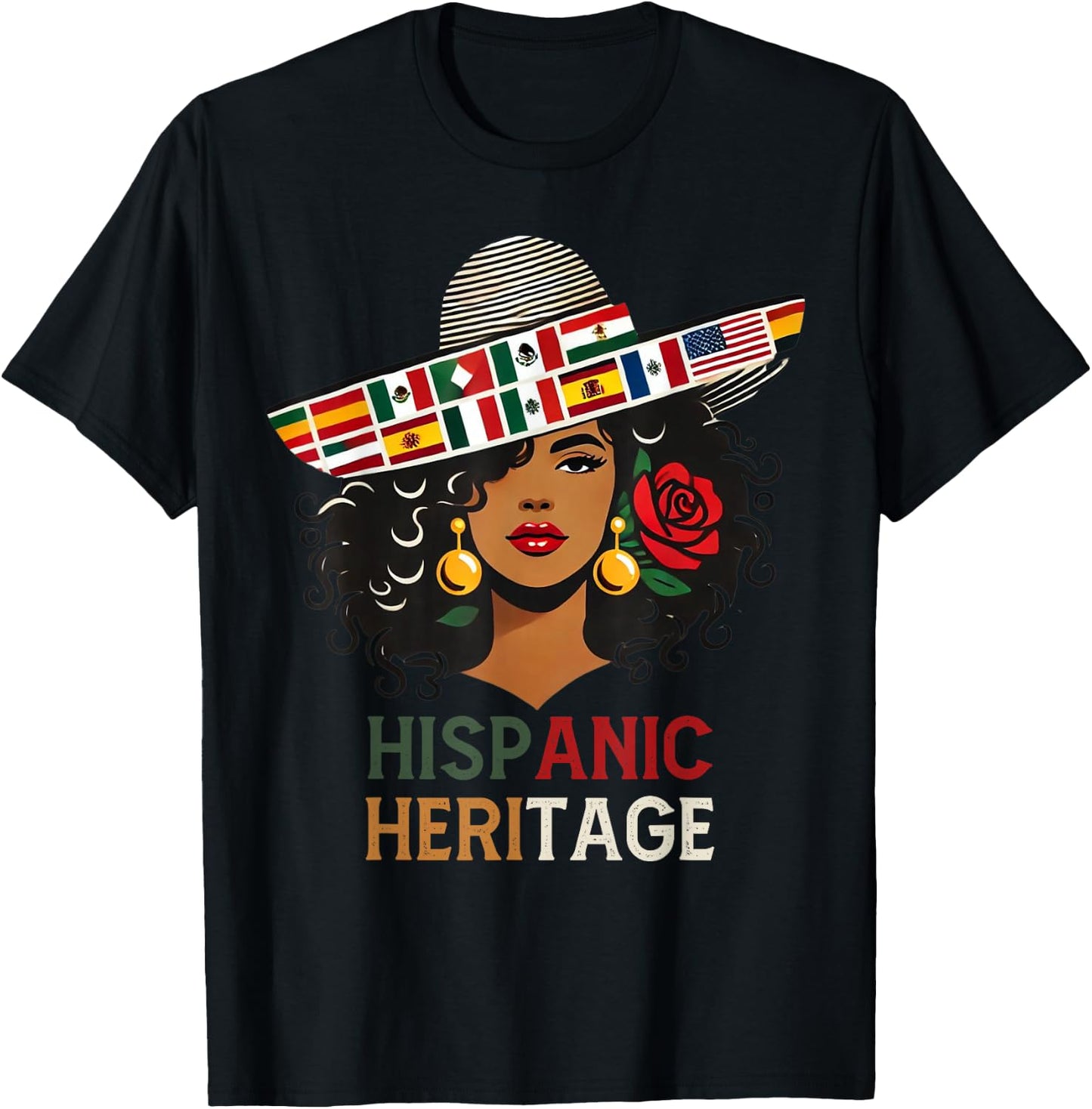 Hispanic Heritage Month Women's Latino Countries Flags Hat T-Shirt - T-Shirt | Black