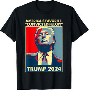 Trump 2024 America's Favorite Convicted Felon American Flag T-Shirt - T-Shirt | Black