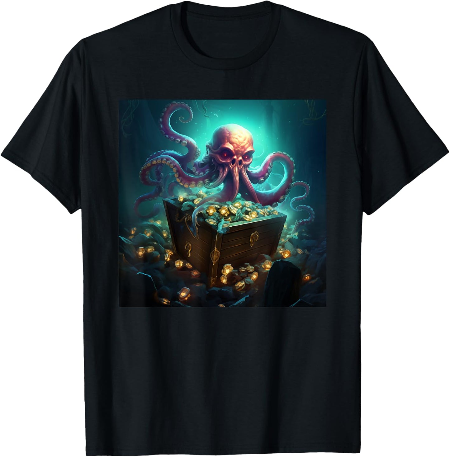 Kraken Treasure Chest Octopus T-Shirt - T-Shirt | Black