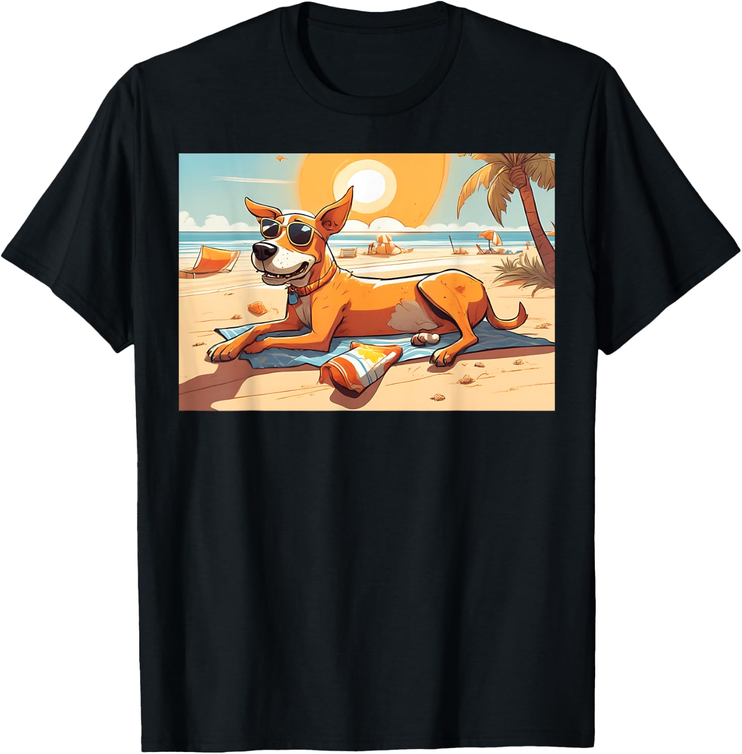Dog Relaxing On Beach With Sunglasses Towel Snacks Women T-Shirt - T-Shirt | Black