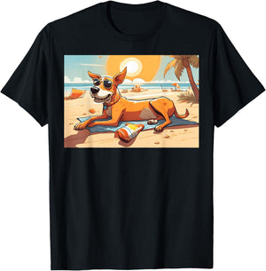 Dog Relaxing On Beach With Sunglasses Towel Snacks Women T-Shirt - T-Shirt | Black