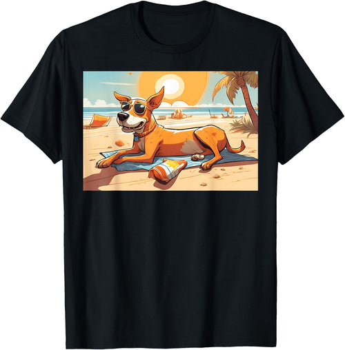 Dog Relaxing On Beach With Sunglasses Towel Snacks Women