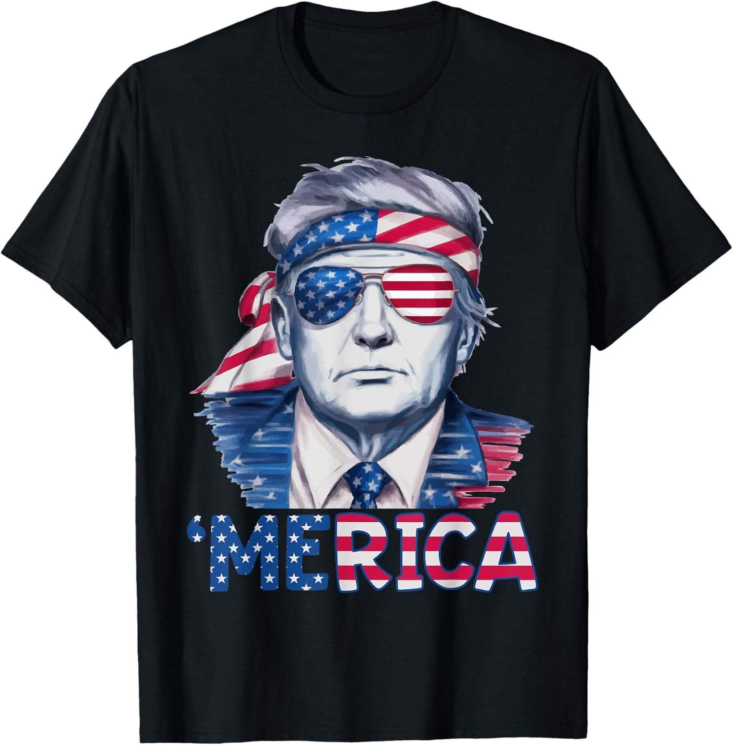 Donald Trump Won Elections 2024 'Merica USA Flag Sunglass T-Shirt - T-Shirt | Black