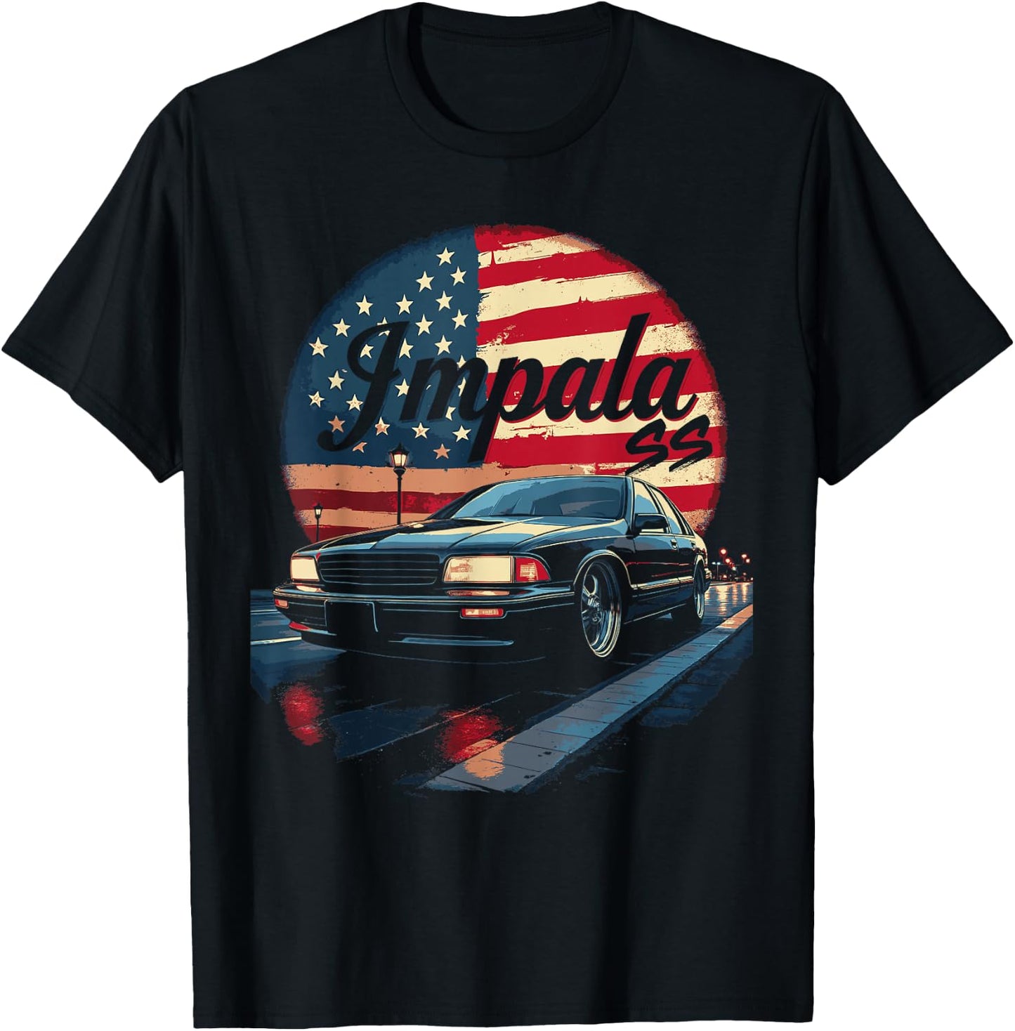 Impala B Body American Flag Impala SS Car 94-96 Coupe T-Shirt - T-Shirt | Black