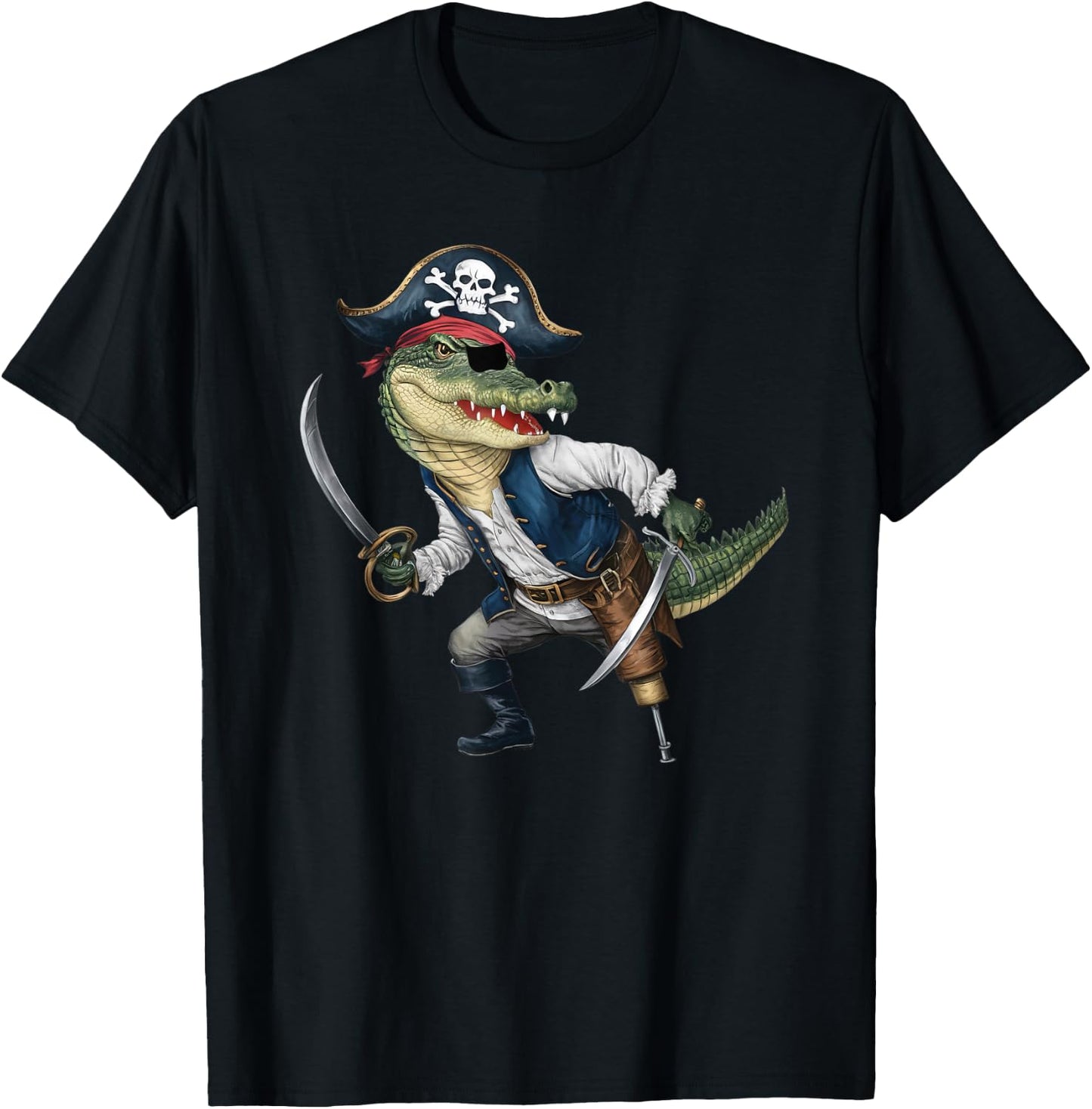 Alligator Pirate Halloween Kids Pirate Funny T-Shirt - T-Shirt | Black