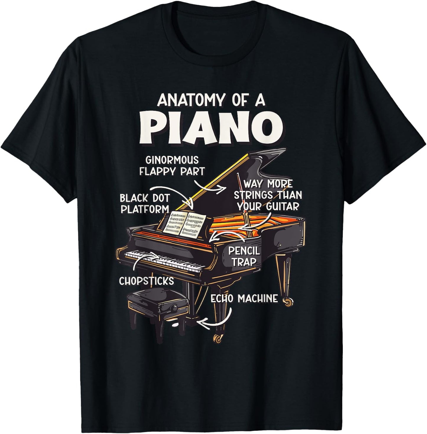 Funny Piano for Kids T-Shirt - T-Shirt | Black