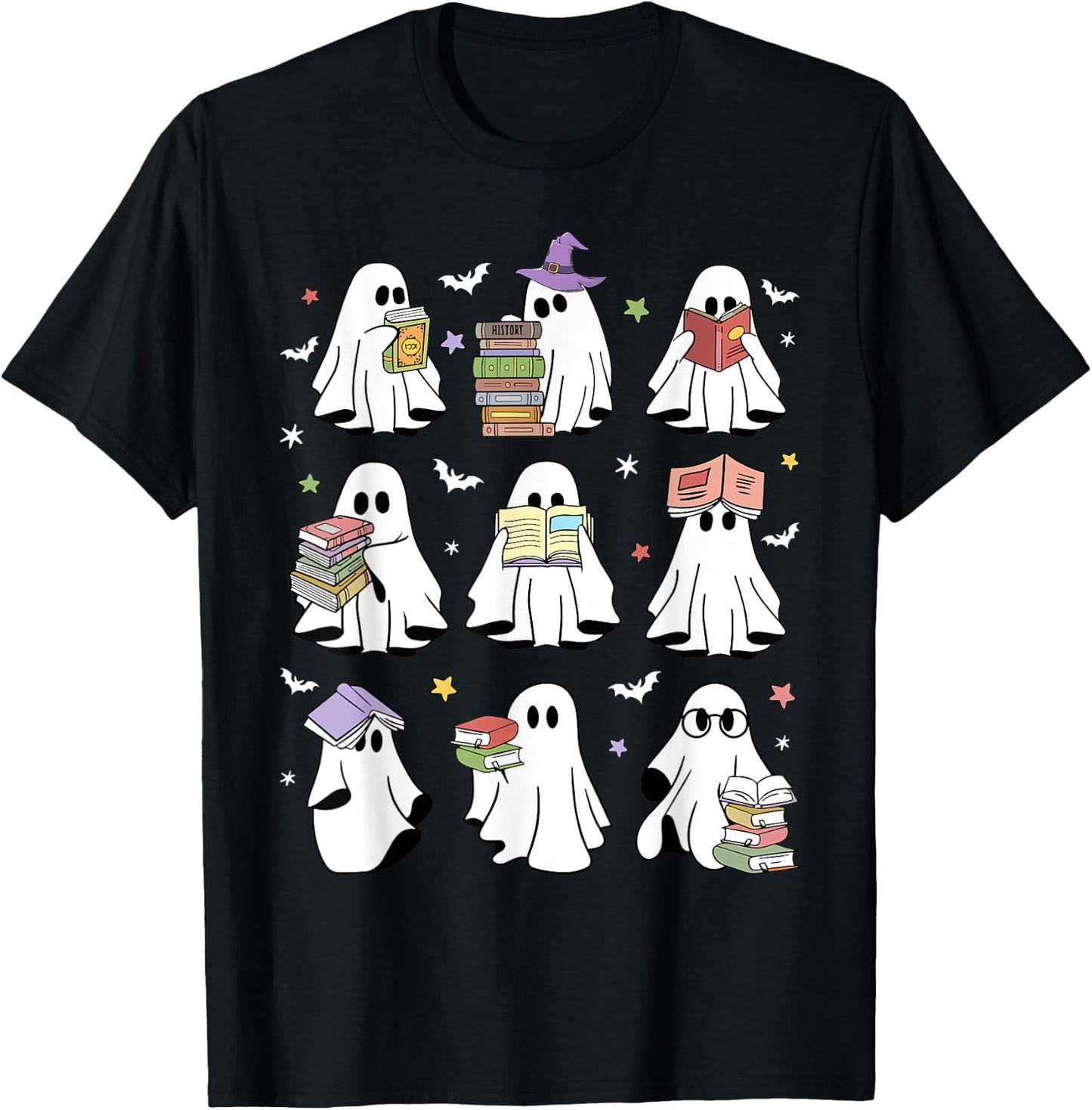 Funny Ghost Book Reading Halloween Books Lover Teacher Kids T-Shirt - T-Shirt | Black