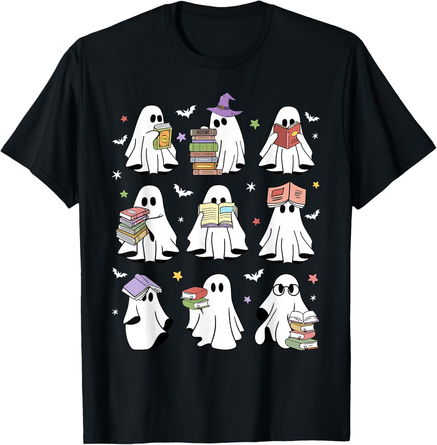 Funny Ghost Book Reading Halloween Books Lover Teacher Kids T-Shirt - T-Shirt | Black