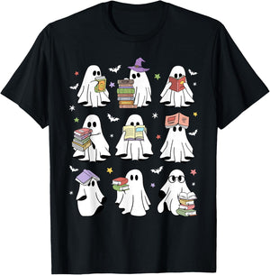 Funny Ghost Book Reading Halloween Books Lover Teacher Kids T-Shirt - T-Shirt | Black