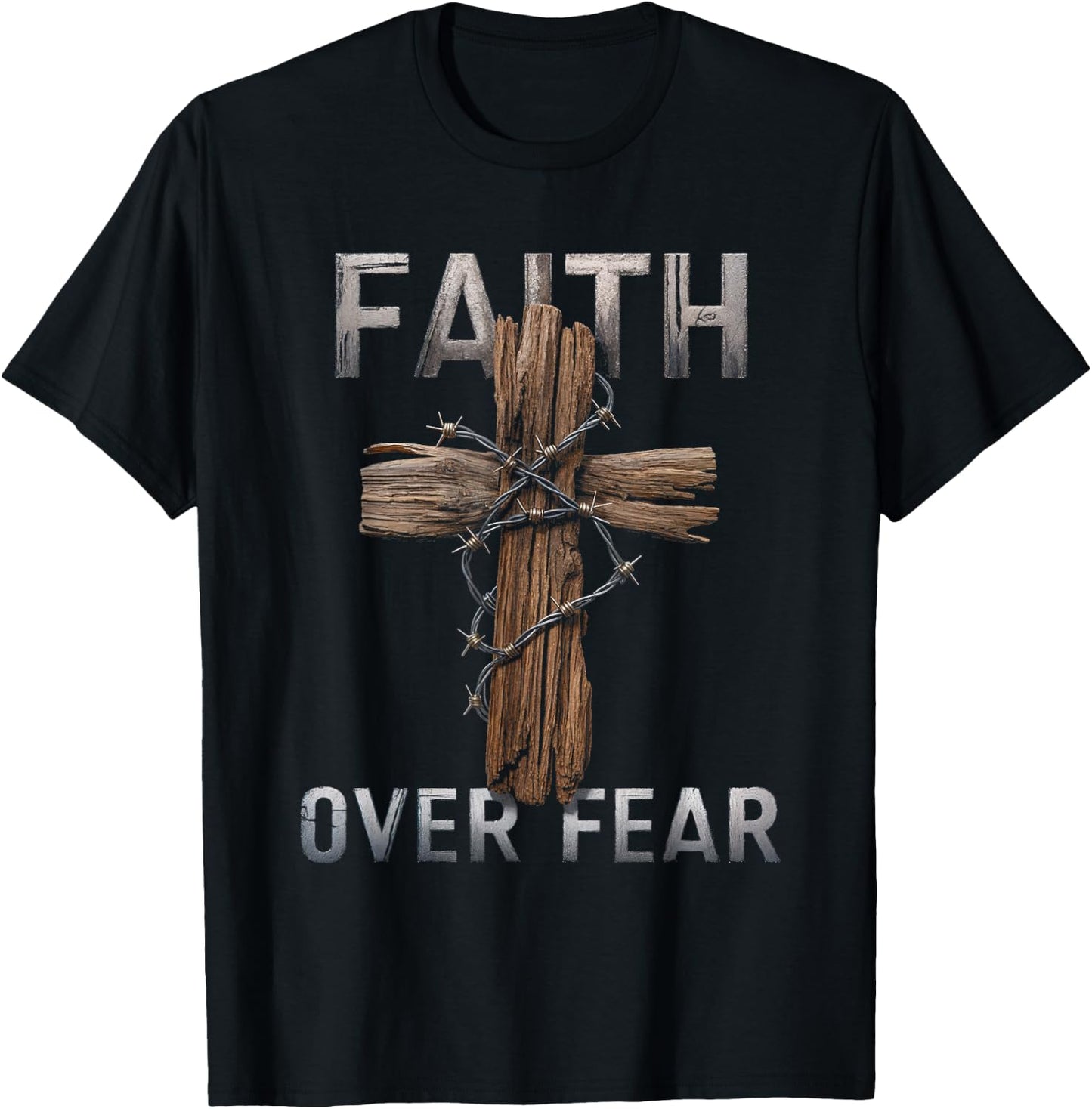 Faith Over Fear Christian Cross God Jesus Faith Religion T-Shirt - T-Shirt | Black
