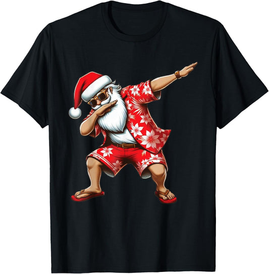 Dabbing Santa Christmas in July Boys Men Hawaiian Xmas Dab T-Shirt - T-Shirt | Black