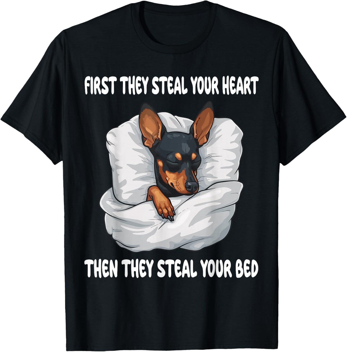 Miniature Pinscher Sleeping Pajamas Nightgown T-Shirt - T-Shirt | Black