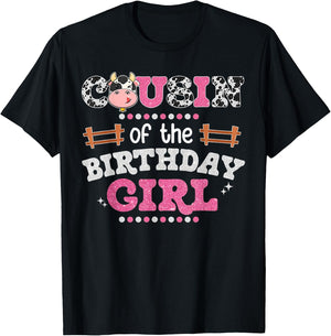 Cousin Of The Birthday Girl Farm Cow Lover Party Matching T-Shirt - T-Shirt | Black