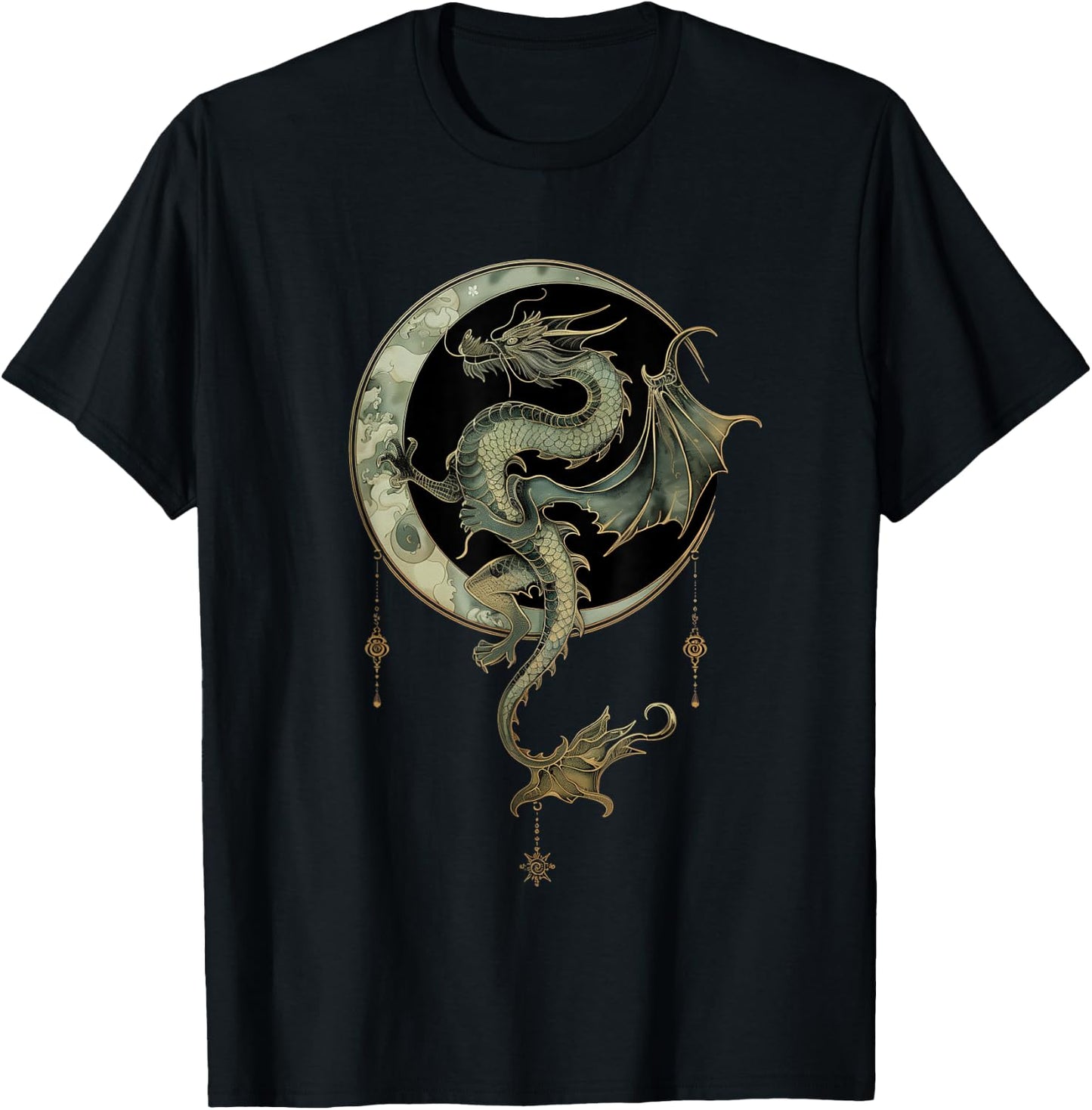 Emerald Dragon of the Moonlit Realm T-Shirt - T-Shirt | Black
